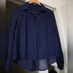 Forever 21 Navy Blue Sheer Button Down Blouse